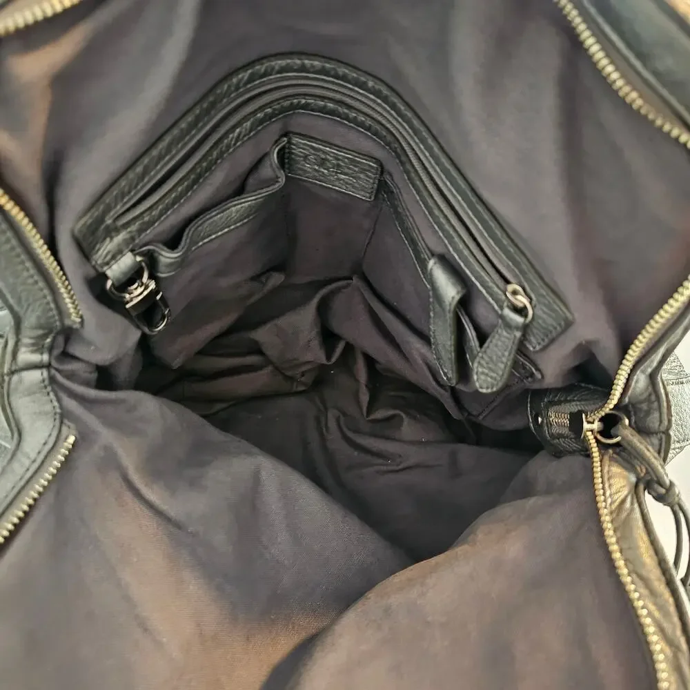 Cole Haan Metallic Silver Pewter Leather Satchel Shoulder Bag